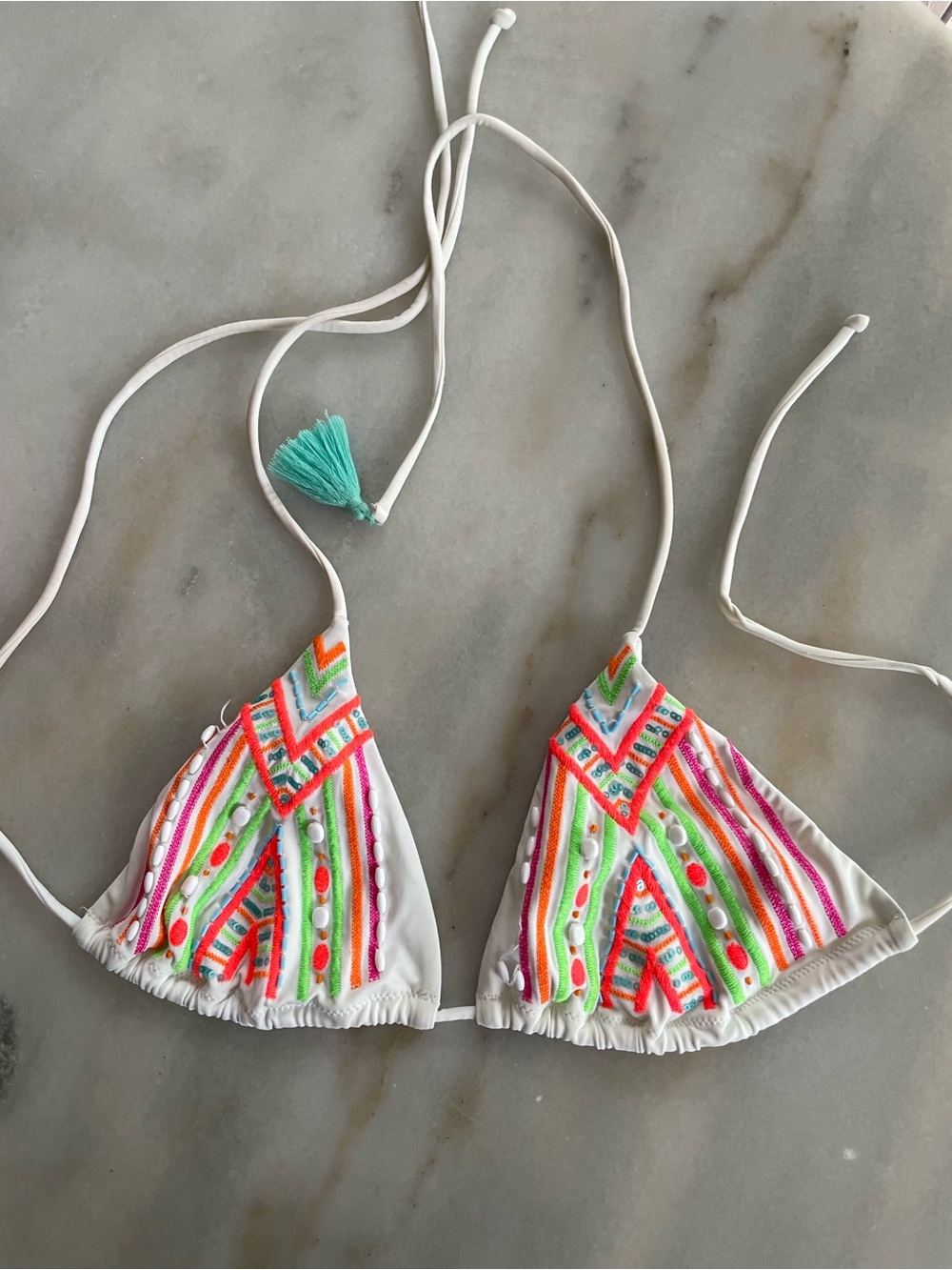 Victoria's Secret White Triangle Bikini Top with Pink Tag